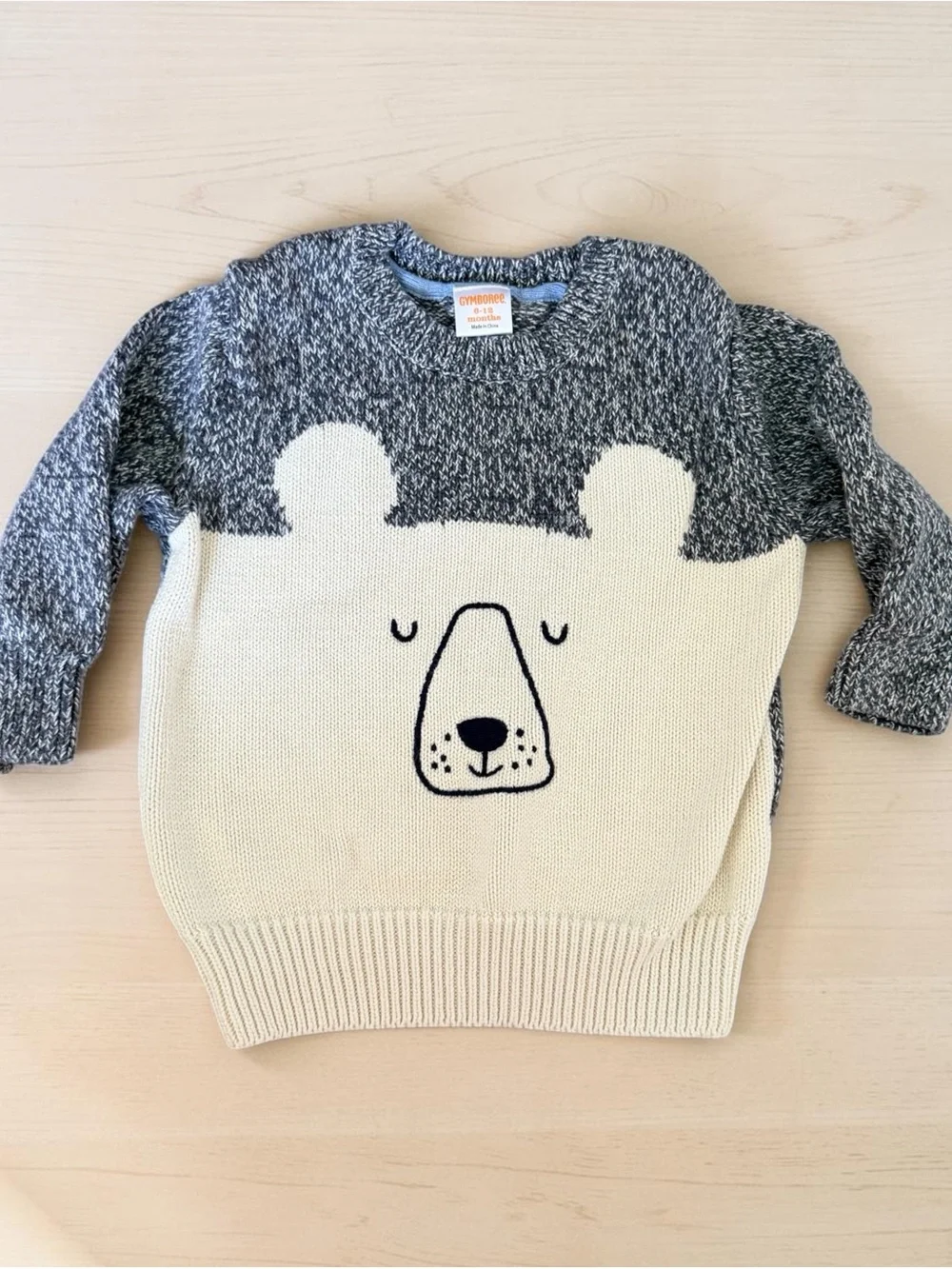 Gymboree Cream and Gray Bear Face Knit Sweater Sz 6-12 mo/month